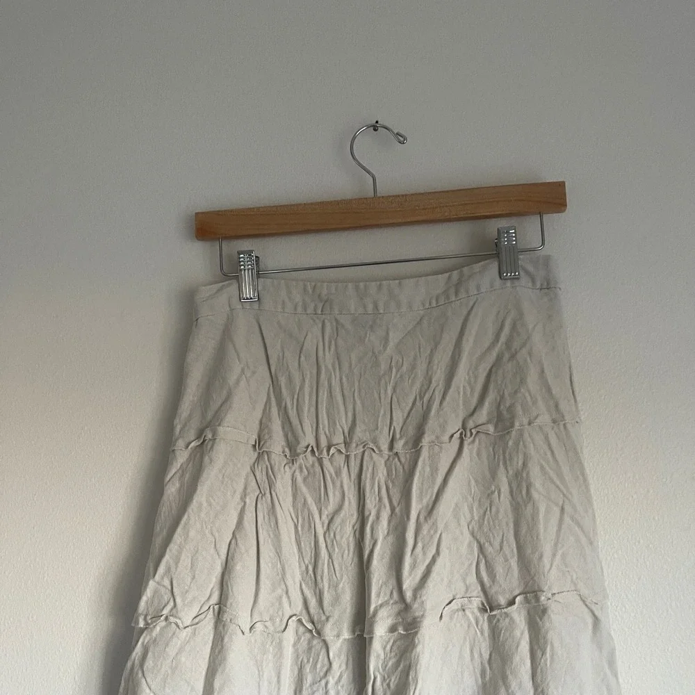 Vintage Christopher and‎ Banks Tiered Beige Linen Midi Skirt Size 8 - Picture 11 of 12